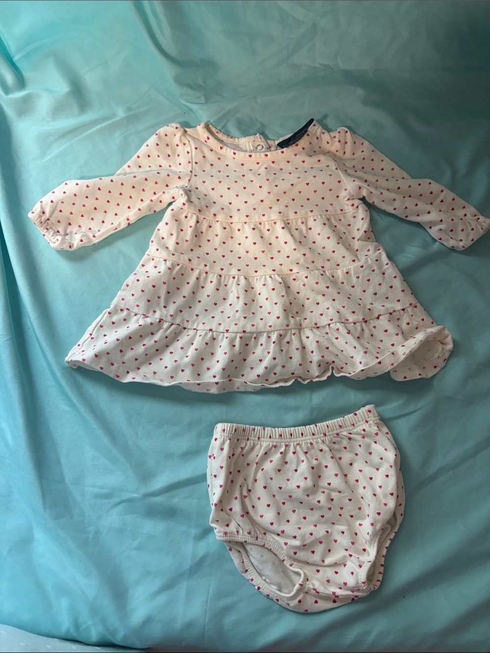 Faded Glory White Dress & Bloomers with Pink Hearts